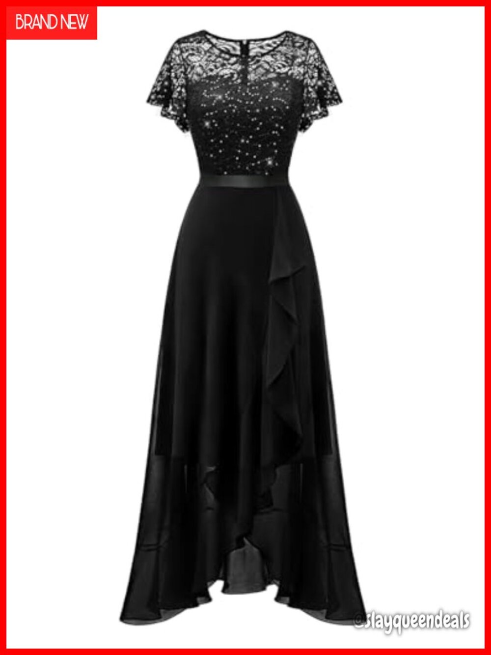 BeryLove Long Formal Dress Flutter Sleeve High Low Slit Wedding Guest